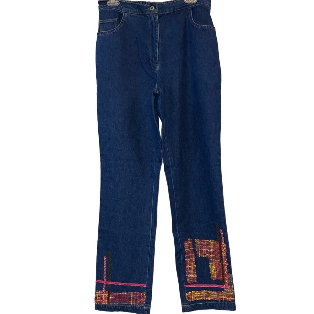 Vintage Embroidered‎ Patchwork Jeans Med Boho Pull On Denim Festival Hippie Y2K
